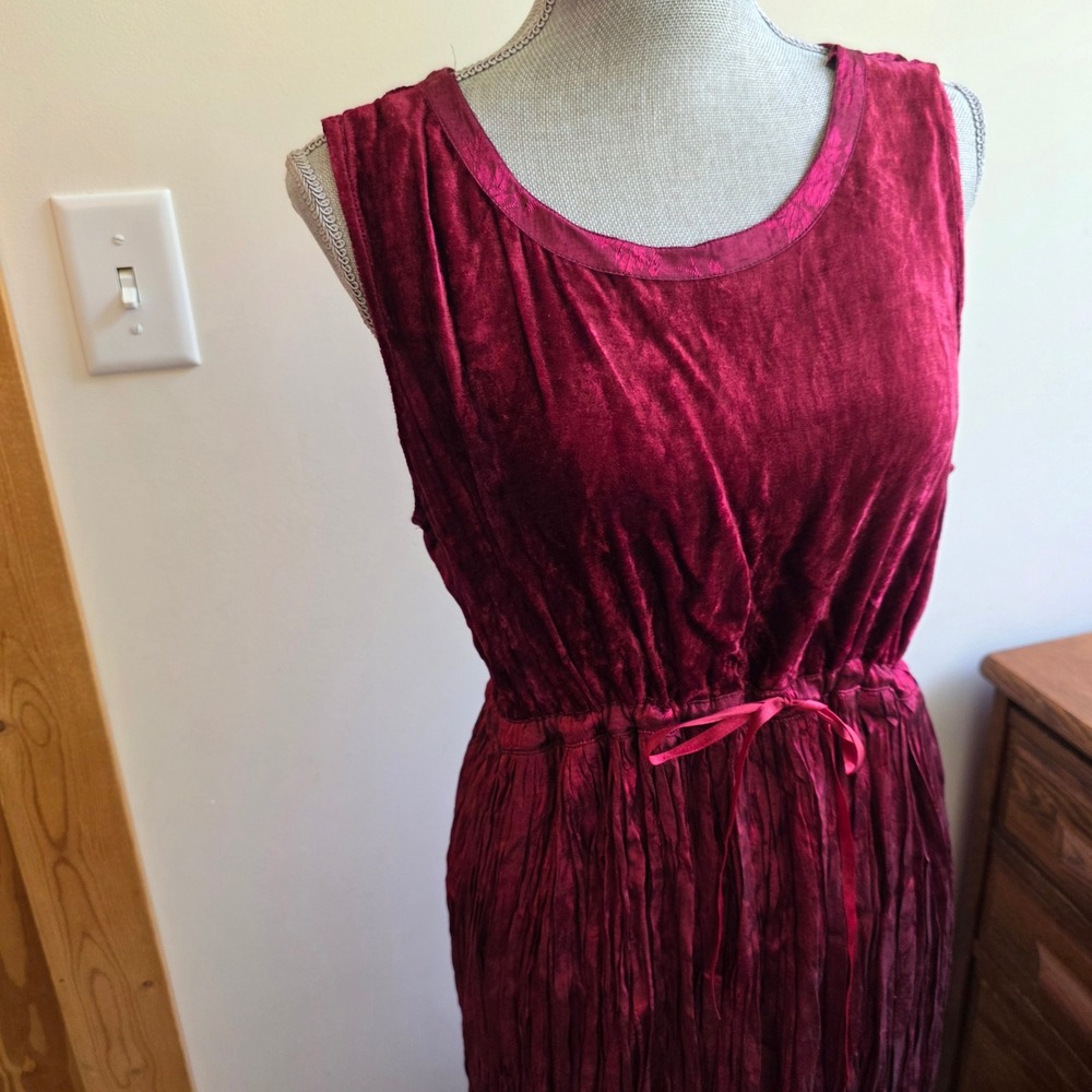 Velvet Maxi Dress Red Broomstick Crinkle Large Witchy Vamp Goth Renaissance - Picture 2 of 7